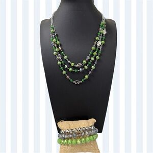 Paparazzi Green and Silver Layered Necklace
